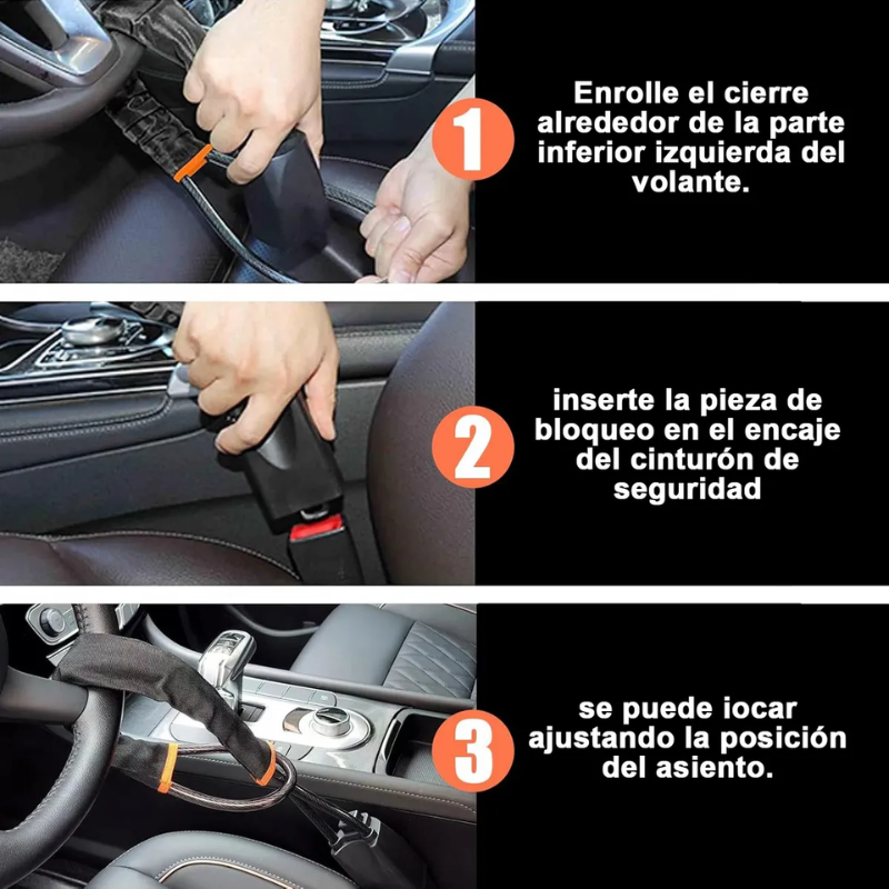 DriveLock™: Bloqueo de Volante de Hierro con Cierre Universal y 3 llaves