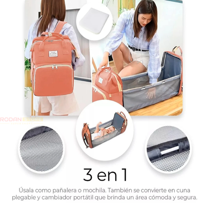 BebéTravel 3 en 1 - Mochila Pañalera Expandible con Cuna y Cambiador