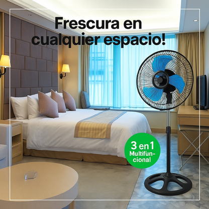 BreezeBoost StandFan™: Ventilador de Pedestal, Piso y Pared 3 en 1, 18 pulgadas.