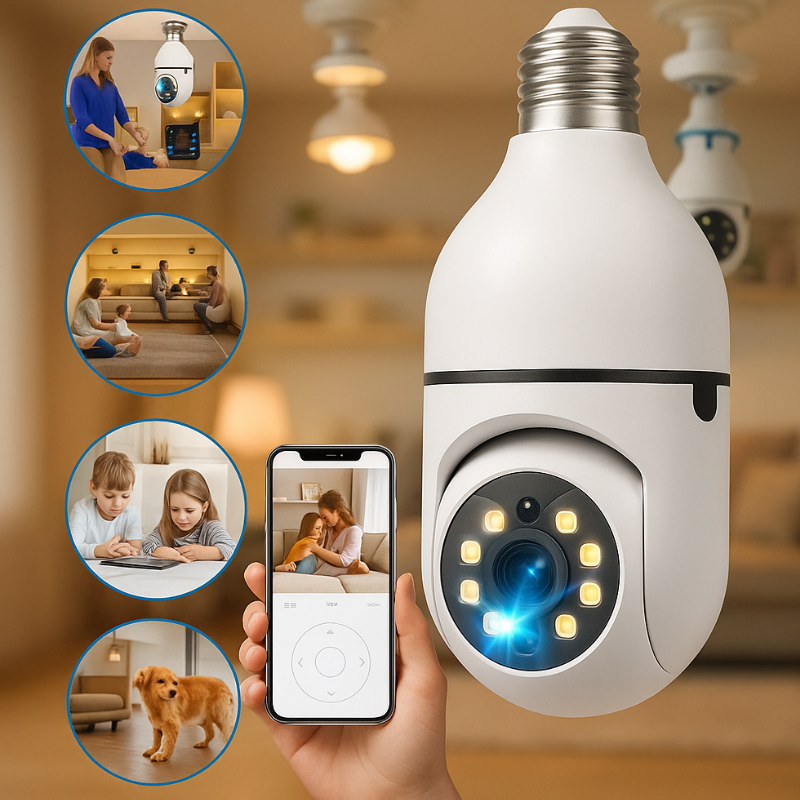 Foco Cam 360™: Cámara de Vigilancia WIFI 360 Conexión de foco E27