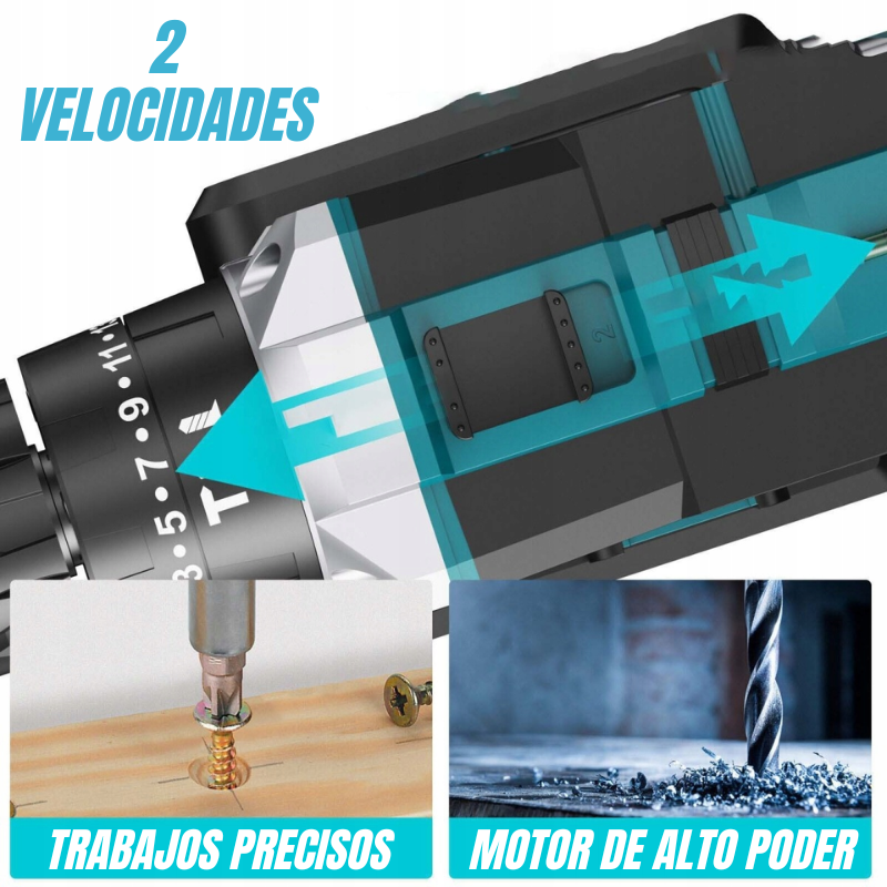 PowerDrill X™: Taladro inalambrico Kit de 30 piezas (2 baterias)