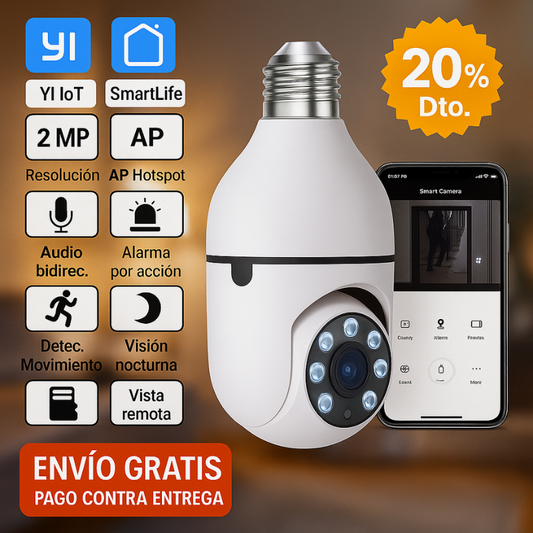 Foco Cam 360™: Cámara de Vigilancia WIFI 360 Conexión de foco E27