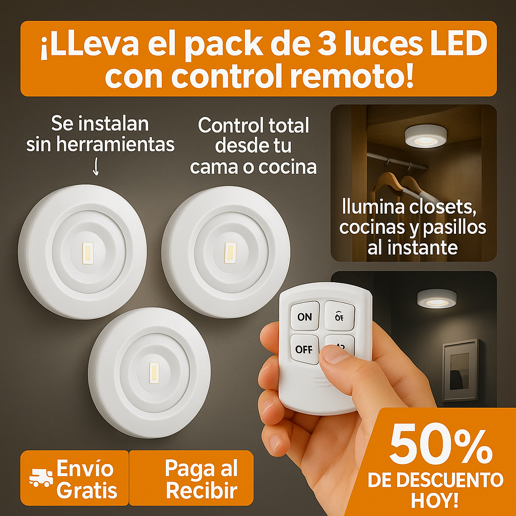 LumiSet Pro™💡☀️: Set de 3 Luces led con Control Remoto